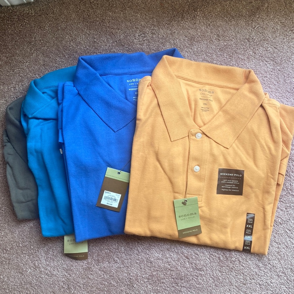 Bundle of Sonoma Men’s Polo Short sleeve cotton shirts, Various Colors